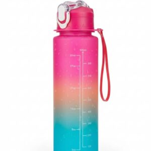 Water Bottle Motivational 900ml with Time Marker & Carry Strap – Leak-Proof, BPA-Free Tritan Plastic for Gym, Sports, and Office (red and orange and blue color mix) (red and orange and blue) Brand: Homevessel