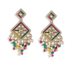 Zaveri Pearls Multicolor Stones Beads Embellished Antique Ethnic Dangler Earring For Women-ZPFK19172