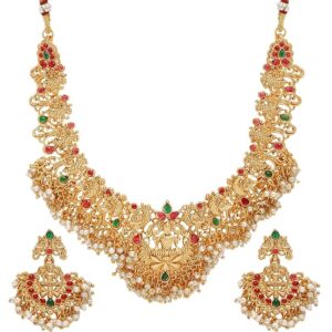 YouBella Gifts Stylish Latest Traditional Gold Plated Temple Choker Jwell Necklace Jewellery Set with Earrings for Girls and Women (Gold) (YBNK_50618)