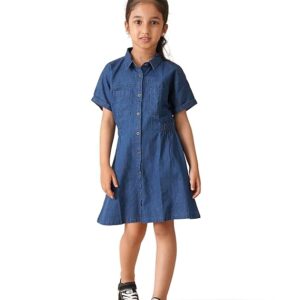 amazon brand symbol girl's cotton denim shirt knee length casual dress
