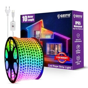 Gesto 10 Meter Rope Led Strip Lights – High Brightness Outdoor Lights Waterproof for Balcony,Home Decor,False Ceiling | RGB Strip Light for Diwali Decoration with Mode Change Controller (Multicolor)