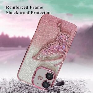 MINTZZ® Glitter Butterfly Electroplate Plating Case for iPhone 16 | Cute Stylish Back Cover for Women & Teen Girls | Shockproof Slim Protective Phone Case (Pink, iPhone 16)
