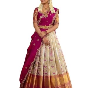 South Indian Traditional Jacquard Half & Half Saree for Women Unstitched Narayanpet Langa Voni Lehenga Style Half Saree Woven South Indian Wedding Ethnic Wear