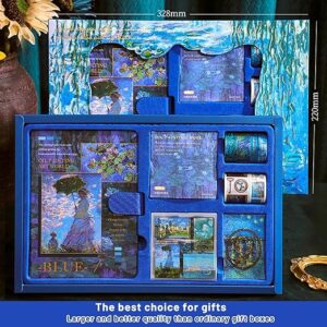 Vintage Aesthetic Scrapbook Kit(346Pcs) Scrapbooking Supplies Kit with Bullet Junk Journal,Stationery,A6 Grid Notebook Journaling Gift for Girl (Blue Scrapbook)