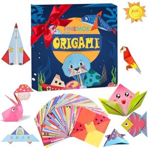 108 Origami Paper with Instruction Book for Kids - Craft Paper Sheets with 54 Design, 18x18 cm DIY Art Colour Paper for Craft Kit Set, Origami Sheets Activity, Birthday Gift for Girls & Boys